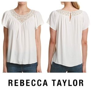 REBECCA TAYLOR | Ivory Crepe & Lace Top